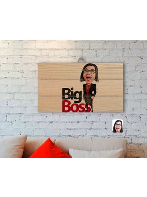 BK Gift Kişiye Özel Kadın Big Boss Karikatürlü Otantik Ahşap Palet Tablo-2