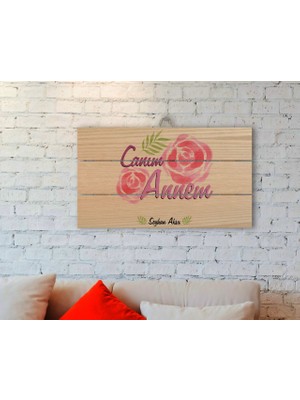 BK Gift Kişiye Özel Canım Annem Tasarımlı Otantik Ahşap Palet Tablo-15