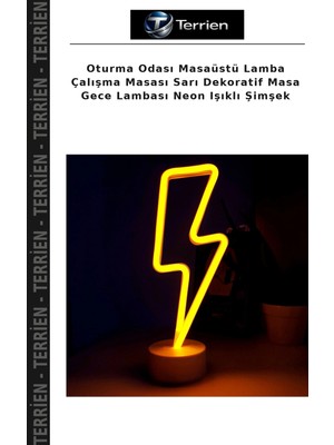Terrien Oturma Odası Masaüstü Lamba Çalışma Masası Sarı Dekoratif Masa Gece Lambası Neon Işıklı Şimşek