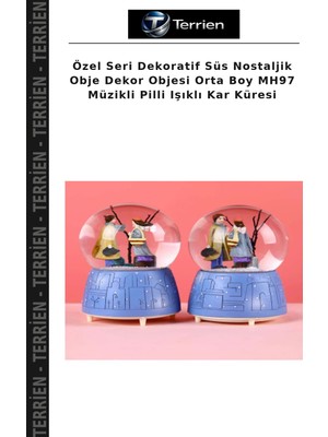Terrien Özel Seri Dekoratif Süs Nostaljik Obje Dekor Objesi Orta Boy MH97 Müzikli Pilli Işıklı Kar Küresi
