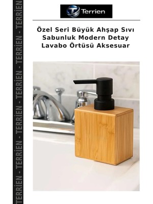 Terrien Özel Seri Büyük Ahşap Sıvı Sabunluk Modern Detay Lavabo Örtüsü Aksesuar