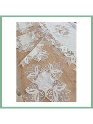 Bşk Virgo Salon Takımı Çeyizlik Kreme Gold Runner Set 5 Parça Keten Ranır Masa Konsol Sehpa Örtüsü Kayla BSK2026
