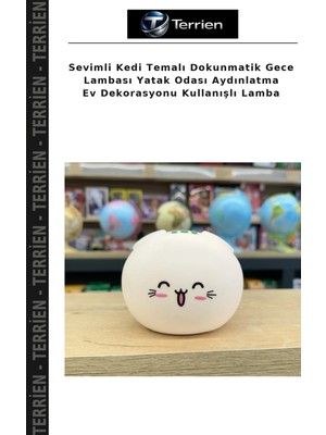 Terrien Sevimli Kedi Temalı Dokunmatik Gece Lambası Yatak Odası Aydınlatma Ev Dekorasyonu Kullanışlı Lamba