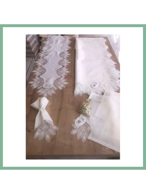 Bşk Virgo Sofra Takımı Lady Gardenya Keten Yemek Takımı 160X220 Masa Seti 26 Parça Runner Set Krem BSK2026
