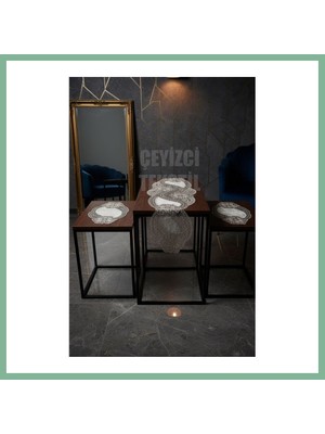 Bşk Virgo Salon Takımı, Yatak Odası 3 Parça Sehpa Örtüsü, Masa Örtüsü 3 Parça Oda Takımı - Krem Kadife BSK2026