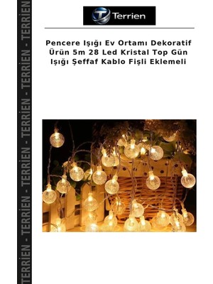 Terrien Pencere Işığı Ev Ortamı Dekoratif Ürün 5m 28 LED Kristal Top Gün Işığı Şeffaf Kablo Fişli Eklemeli
