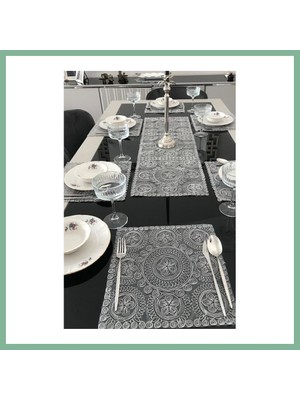 Bşk Virgo Fransız Dantelli Runner ve Supla Takımı (1 Runner, 6 Supla) - Gri BSK2026