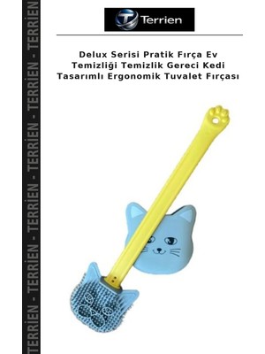 Terrien Delux Serisi Pratik Fırça Ev Temizliği Temizlik Gereci Kedi Tasarımlı Ergonomik Tuvalet Fırçası
