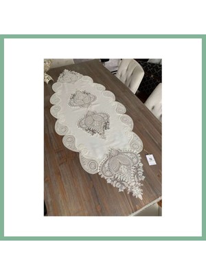 Bşk Virgo Salon Takımı 5 Parça Keten Dantelli Krem BSK2026
