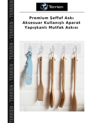Terrien Premium Şeffaf Askı Aksesuar Kullanışlı Aparat Yapışkanlı Mutfak Askısı
