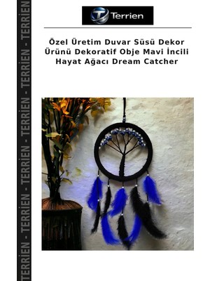 Terrien Özel Üretim Duvar Süsü Dekor Ürünü Dekoratif Obje Mavi Incili Hayat Ağacı Dream Catcher