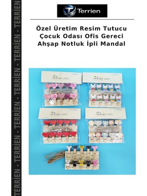 Terrien Özel Üretim Resim Tutucu Çocuk Odası Ofis Gereci Ahşap Notluk Ipli Mandal