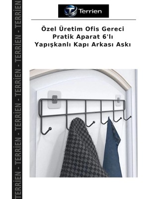 Terrien Özel Üretim Ofis Gereci Pratik Aparat 6'lı Yapışkanlı Kapı Arkası Askı