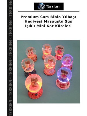 Terrien Premium Cam Biblo Yılbaşı Hediyesi Masaüstü Süs Işıklı Mini Kar Küreleri