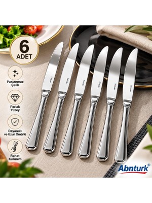 Abnturk 6'lı Yemek Bıçağı Seti Hisar Marka 304 Paslanmaz Çelik 18 Cr/10 Ni Testere Ağızlı Kaliteli Şık Modern tasarımlı Bıçak Seti