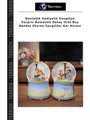 Terrien Nostaljik Hediyelik Sevgiliye Sürpriz Romantik Detay Orta Boy Bankta Oturan Sevgililer Kar Küresi