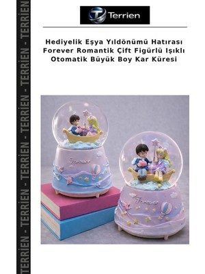 Terrien Hediyelik Eşya Yıldönümü Hatırası Forever Romantik Çift Figürlü Işıklı Otomatik Büyük Boy Kar Küresi