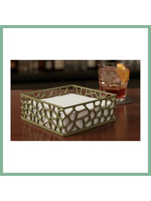 Bşk Virgo 3D Baskı Organik Desenli Peçetelik Kokteyl Peçete Tutucu 12,5X12,5 cm Delikli Peçete Standı - Yeşil BSK2026