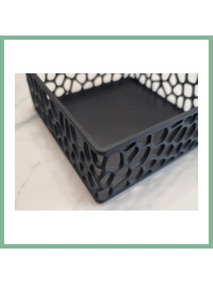 Bşk Virgo 3D Baskı Organik Desenli Peçetelik Kokteyl Peçete Tutucu 12,5X12,5 cm Delikli Peçete Standı - Siyah BSK2026