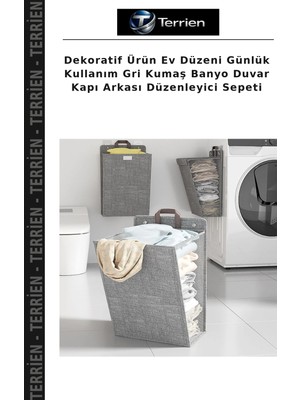 Terrien Dekoratif Ürün Ev Düzeni Günlük Kullanım Gri Kumaş Banyo Duvar Kapı Arkası Düzenleyici Sepeti