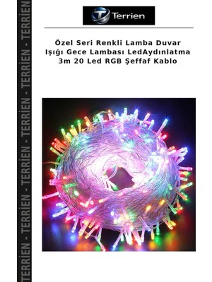 Terrien Özel Seri Renkli Lamba Duvar Işığı Gece Lambası Ledaydınlatma 3m 20 LED Rgb Şeffaf Kablo