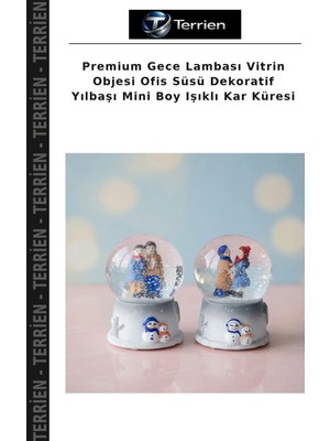 Terrien Premium Gece Lambası Vitrin Objesi Ofis Süsü Dekoratif Yılbaşı Mini Boy Işıklı Kar Küresi
