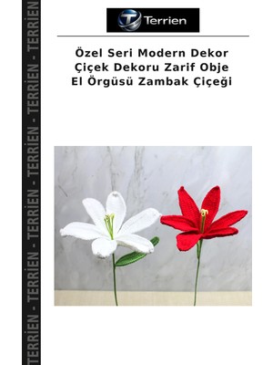 Terrien Özel Seri Modern Dekor Çiçek Dekoru Zarif Obje El Örgüsü Zambak Çiçeği