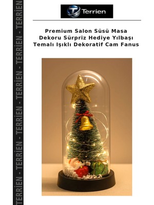 Terrien Premium Salon Süsü Masa Dekoru Sürpriz Hediye Yılbaşı Temalı Işıklı Dekoratif Cam Fanus