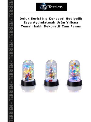 Terrien Delux Serisi Kış Konsepti Hediyelik Eşya Aydınlatmalı Ürün Yılbaşı Temalı Işıklı Dekoratif Cam Fanus