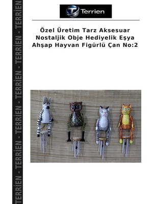 Terrien Özel Üretim Tarz Aksesuar Nostaljik Obje Hediyelik Eşya Ahşap Hayvan Figürlü Çan No:2