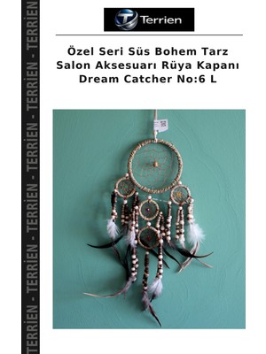 Terrien Özel Seri Süs Bohem Tarz Salon Aksesuarı Rüya Kapanı Dream Catcher No:6 L