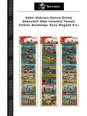 Terrien Şehir Hatırası Hatıra Ürünü Dekoratif Obje Istanbul Temalı Silikon Buzdolapı Süsü Magnet 6'lı
