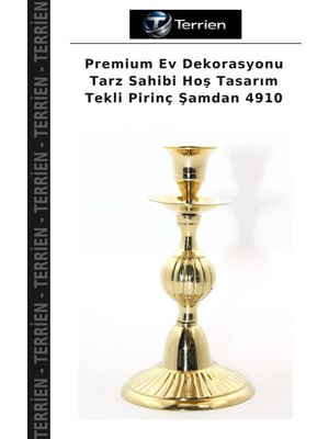 Terrien Premium Ev Dekorasyonu Tarz Sahibi Hoş Tasarım Tekli Pirinç Şamdan 4910