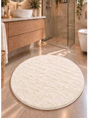 Talvora Home Krem Peluş Yıkanabilir Kaymaz Taban Su Emer Yuvarlak 80*80 1 Adet Banyo Halısı