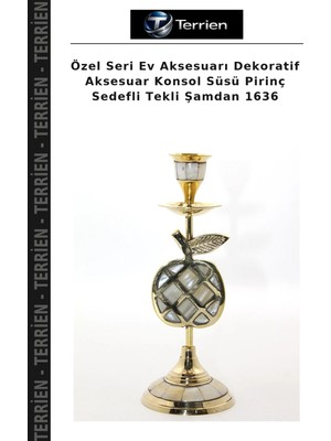 Terrien Özel Seri Ev Aksesuarı Dekoratif Aksesuar Konsol Süsü Pirinç Sedefli Tekli Şamdan 1636