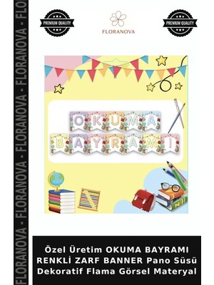Floranova Özel Üretim Okuma Bayramı Renkli Zarf Banner Pano Süsü Dekoratif Flama Görsel Materyal