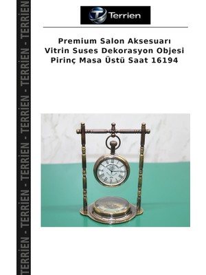 Terrien Premium Salon Aksesuarı Vitrin Suses Dekorasyon Objesi Pirinç Masa Üstü Saat 16194