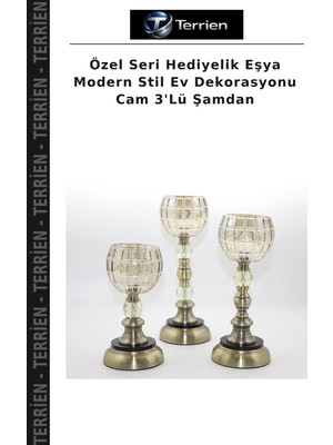 Terrien Özel Seri Hediyelik Eşya Modern Stil Ev Dekorasyonu Cam 3'lü Şamdan