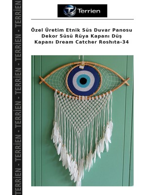 Terrien Özel Üretim Etnik Süs Duvar Panosu Dekor Süsü Rüya Kapanı Düş Kapanı Dream Catcher Roshıta-34
