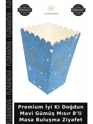 Floranova Premium Iyi Ki Doğdun Mavi Gümüş Mısır 8’li Masa Buluşma Ziyafet