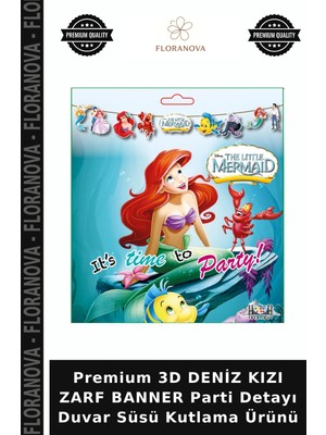 Floranova Premium 3D Deniz Kızı Zarf Banner Parti Detayı Duvar Süsü Kutlama Ürünü