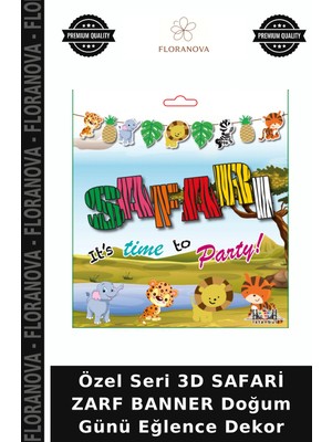 Floranova Özel Seri 3D Safari Zarf Banner Doğum Günü Eğlence Dekor