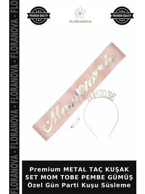 Floranova Premium Metal Taç Kuşak Set Mom Tobe Pembe Gümüş Özel Gün Parti Kuşu Süsleme