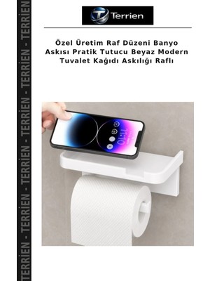 Terrien Özel Üretim Raf Düzeni Banyo Askısı Pratik Tutucu Beyaz Modern Tuvalet Kağıdı Askılığı Raflı