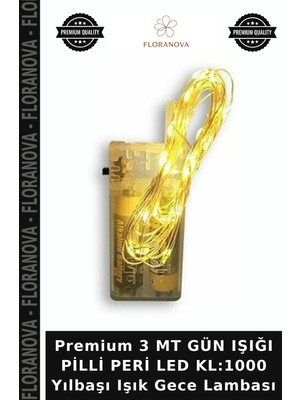 Floranova Premium 3 mt Gün Işığı Pilli Peri LED KL:1000 Yılbaşı Işık Gece Lambası