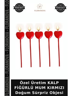 Floranova Özel Üretim Kalp Fiğürlü Mum Kırmızı Doğum Sürpriz Objesi