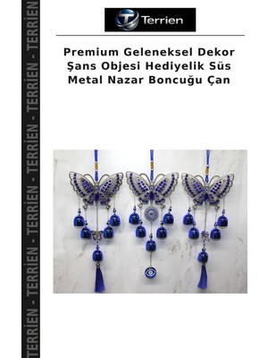 Terrien Premium Geleneksel Dekor Şans Objesi Hediyelik Süs Metal Nazar Boncuğu Çan