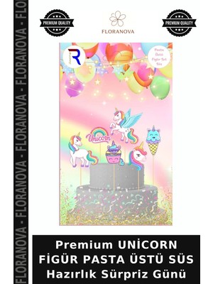 Floranova Premium Unicorn Figür Pasta Üstü Süs Hazırlık Sürpriz Günü