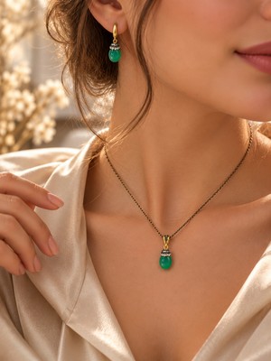 Anka Select Doğal Yeşim Taşı ve Zirkon Taşlı Kolye Küpe Yüzük Takımı Bronz Çerçeveli Kadın Takı Seti /yüzük Ayarlanabilir Tasarım