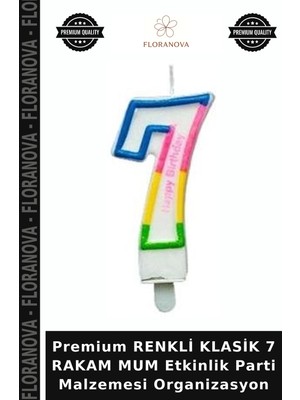 Floranova Premium Renkli Klasik 7 Rakam Mum Etkinlik Parti Malzemesi Organizasyon